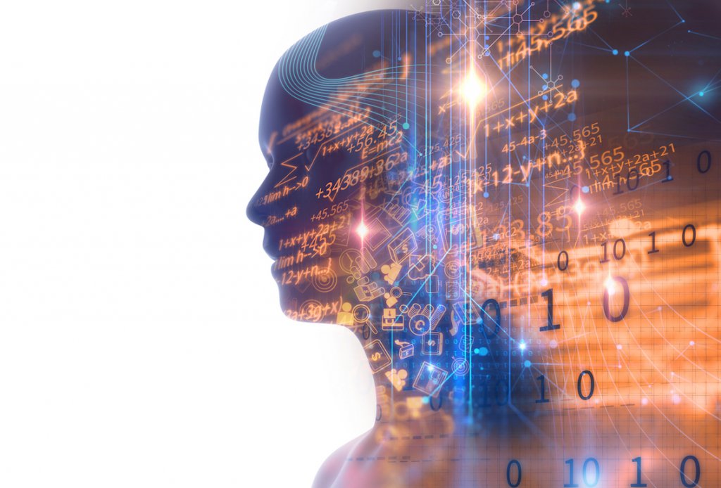 double exposure image of virtual human 3dillustration on business and learning technology  background 
represent learning process.