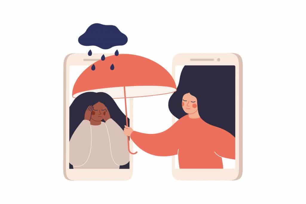 Girl,Comforts,Her,Sad,Friend,Over,The,Phone.,Woman,Supports