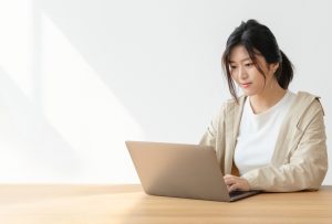 minimalismo, mulher, notebook, asiática