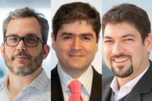 Fabio Kruzich, diretor sênior de consultoria de negócios da FICO, Daniel Arraes, consultor principal de pré-vendas da FICO e Saulo Fernandes, diretor sênior de gerenciamento de vendas da FICO