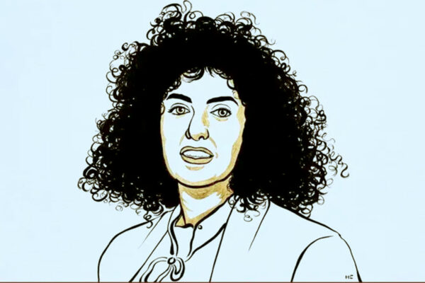 Ilustração oficial do Comitê Nobel no anúncio do Nobel da Paz de 2023 concedido à iraniana Narges Mohammadi - Foto: reprodução