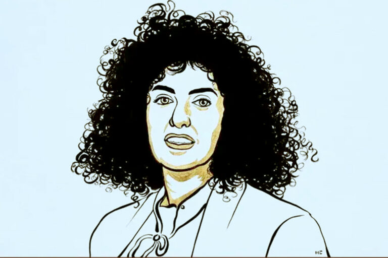 Ilustração oficial do Comitê Nobel no anúncio do Nobel da Paz de 2023 concedido à iraniana Narges Mohammadi - Foto: reprodução
