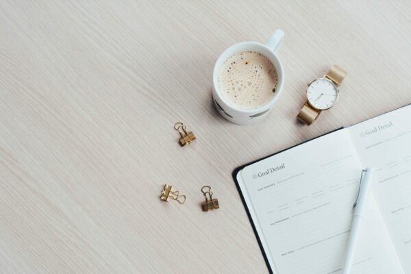 Feliz, ano novo, organização, agenda, prioridades, caderno, trabalho, estudo