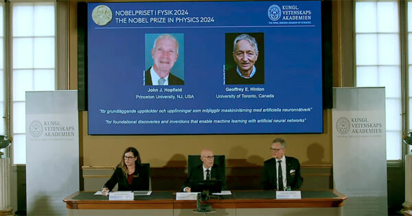 Anúncios dos vencedores do Prêmio Nobel de Física de 2024, pelo seu trabalho nos fundamentos do machine learning, inteligência artificial, popularização
