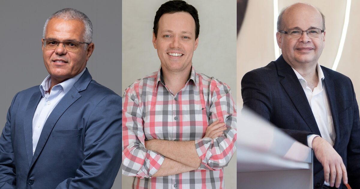 Da esquerda para a direita: Márco Aguiar, diretor da divisão Enterprise da Nvidia; Higor Turcheto, gerente de Mitigação da WayCarbon; e Paulo Cunha, diretor de Políticas Públicas da AWS Brasil. Imagens: divulgação