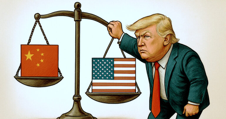 O presidente americano Donald Trump tenta desequilibrar a geopolítica usando a inteligência artificial - Ilustração: Paulo Silvestre EUA