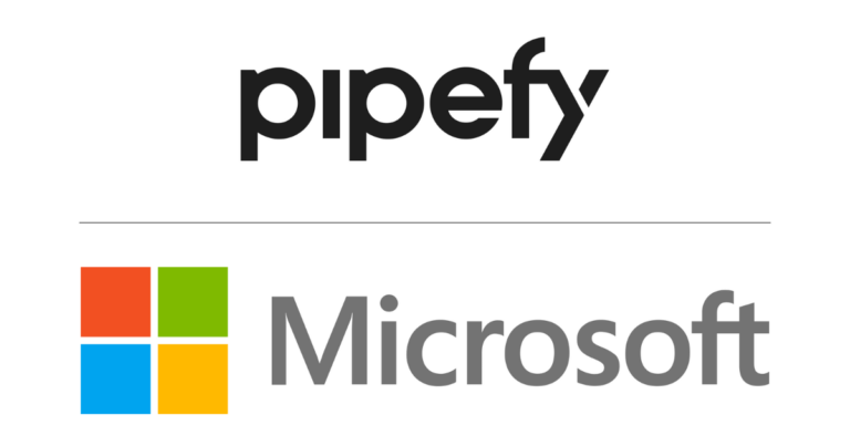 Logos da Microsoft e Pipefy, indicando nova colaboração para desenvolvimento de IA. (Imagem: divulgação)