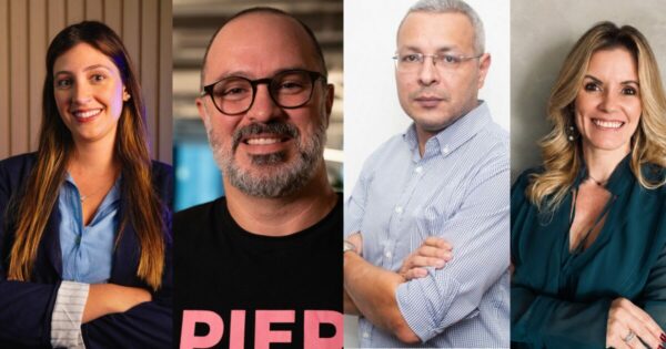 Da esquerda para direita Juliane Lopes, Gupy; Renan de Carvalho Gaeta, Pier; Sergio Censon, Huge Networks e Cristiane Novaes, Pine (Imagem: divulgação) executivos