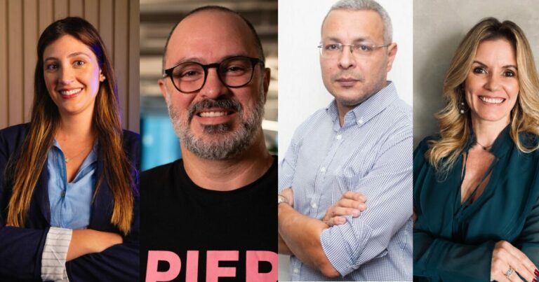 Da esquerda para direita Juliane Lopes, Gupy; Renan de Carvalho Gaeta, Pier; Sergio Censon, Huge Networks e Cristiane Novaes, Pine (Imagem: divulgação) executivos