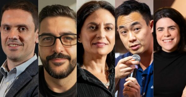 Julio Carvalho e Emerson Moraes, Accenture; Romina Seltzer, Visa; Paulo Yoo, dr.consulta e Clara Ribeiro, Zup (Imagem: divulgação) executivos