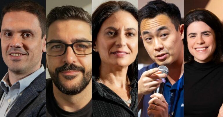 Julio Carvalho e Emerson Moraes, Accenture; Romina Seltzer, Visa; Paulo Yoo, dr.consulta e Clara Ribeiro, Zup (Imagem: divulgação) executivos