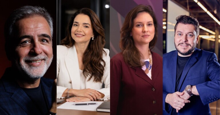 Marcos Eduardo Ferreira, Stations Cloud; Gabriela Machado, Propay; Tatiana Rezende, Sólides; Victor Cobo, DB1 Group. Executivos da semana