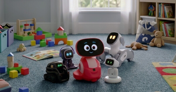 Da esquerda para a direita, os smart toys Vector, EMOPET-AI Desktop Pet, Miko 3, Aibi Pocket Pet e Loona - Ilustração: Paulo Silvestre