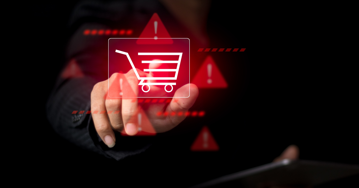 Compras online: 5 cuidados essenciais para evitar golpes e problemas 2 Imagem ilustra os riscos das compras online, com ícone de carrinho de compras cercado por sinais de alerta, representando possíveis fraudes e a importância de verificar a segurança de sites antes de realizar pagamentos. (compras, cuidados)