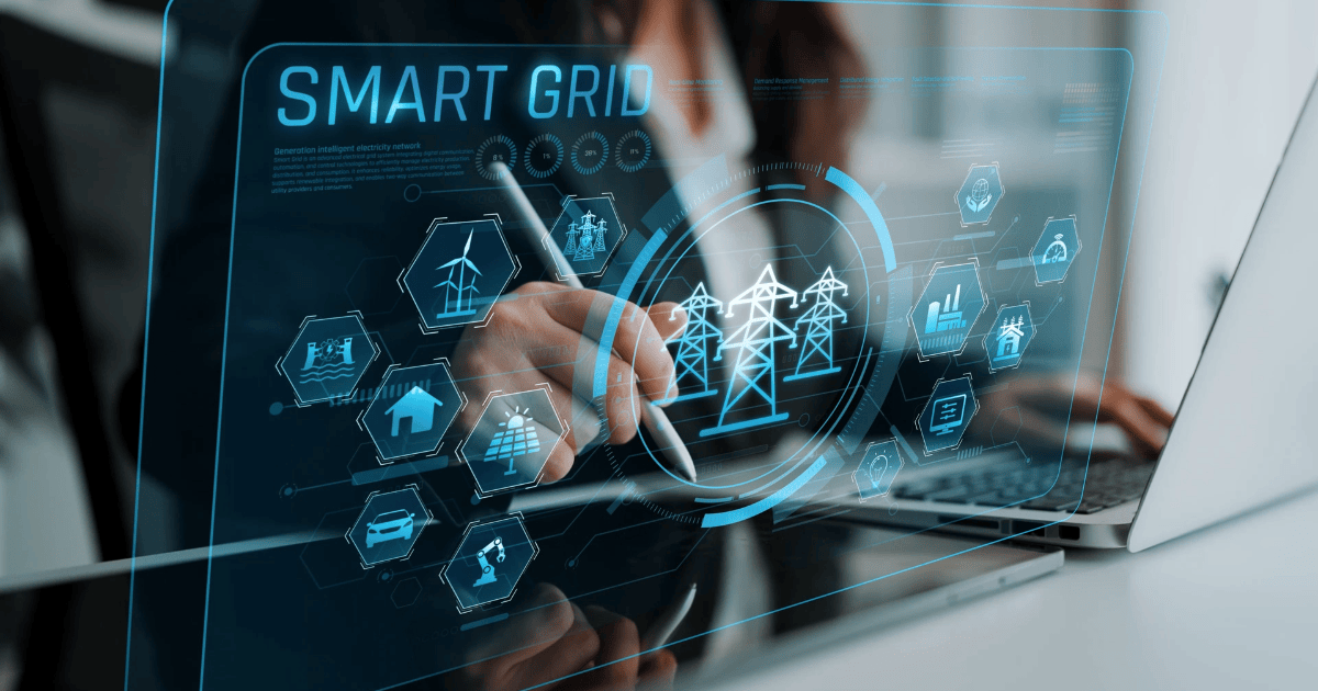 Concessionárias priorizam resiliência e acessibilidade em investimentos 4 Profissional interage com interface digital de smart grid, que reúne representações de redes de transmissão, energia renovável, armazenamento e outros recursos conectados à infraestrutura elétrica inteligente. (concessionárias)